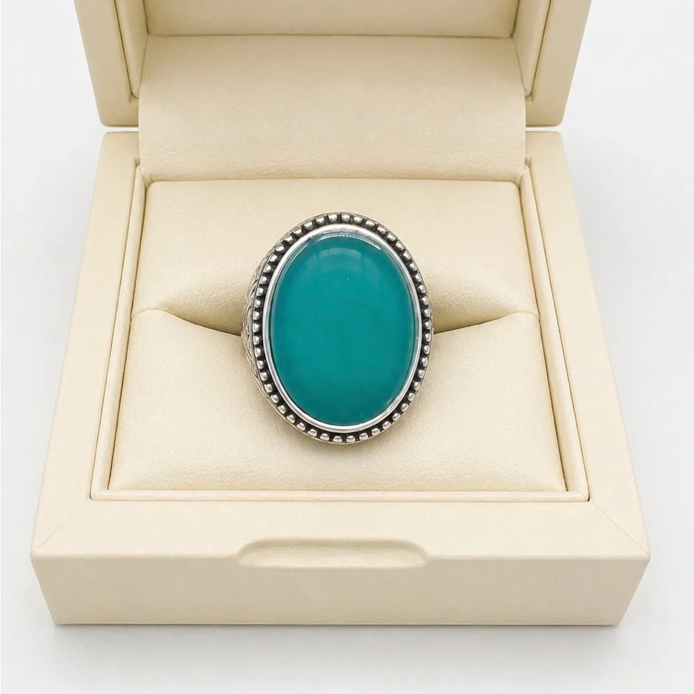925 Sterling Silver Green Stone Signet Men’s Ring Size 9